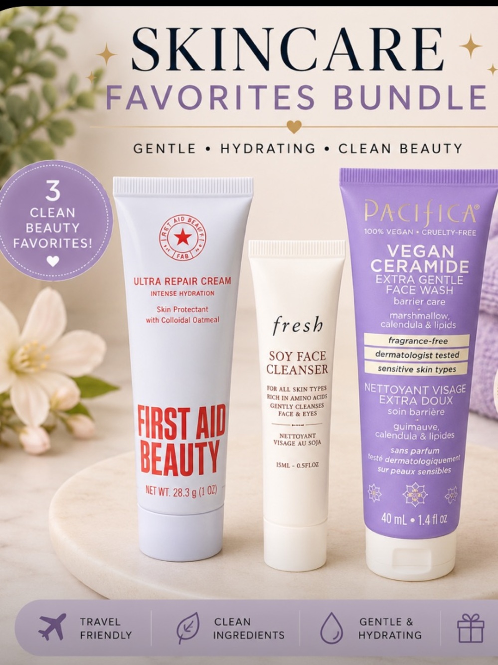 Skincare Favorites Bundle ✨
First Aid Beauty • Fresh • Pacifica